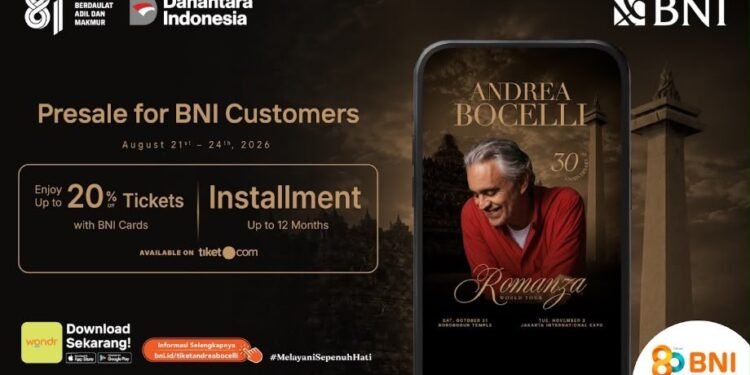 BNI Hadirkan Presale Eksklusif Konser Andrea Bocelli Diskon hingga 20%